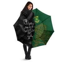Aotearoa South Africa Rugby Freedom Cup Umbrella Kiwi Warriors Haka with King Protea Symbol - Polynesian Pride