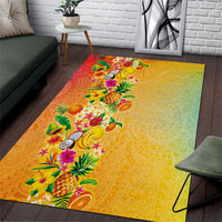 Hawaiian Tropical Fruits and Plants Area Rug Kakau Pattern Summer Vibe