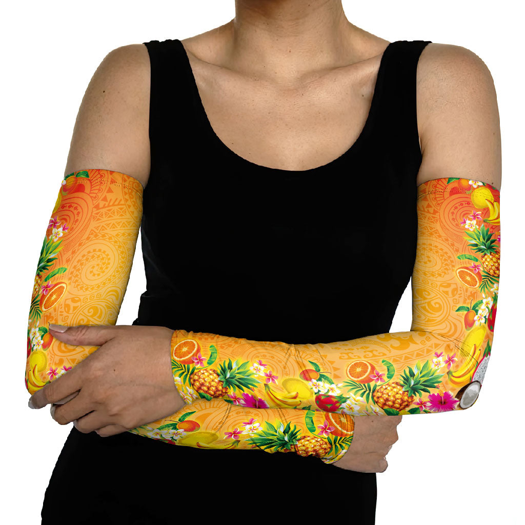 Hawaiian Tropical Fruits and Plants Arm Sleeves Kakau Pattern Summer Vibe
