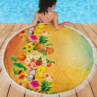 Hawaiian Tropical Fruits and Plants Beach Blanket Kakau Pattern Summer Vibe