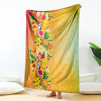 Hawaiian Tropical Fruits and Plants Blanket Kakau Pattern Summer Vibe