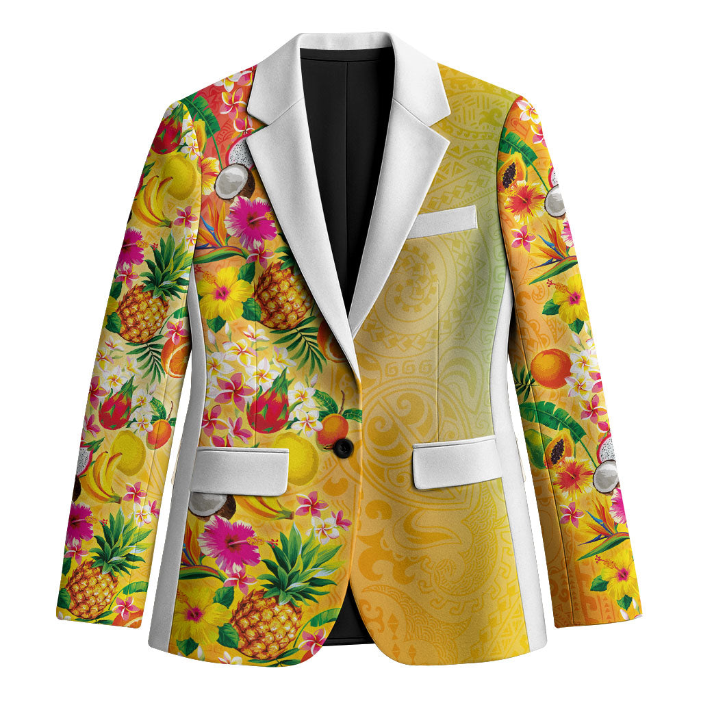 Hawaiian Tropical Fruits and Plants Blazer Kakau Pattern Summer Vibe