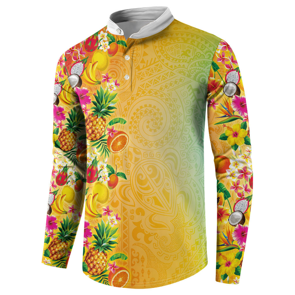 Hawaiian Tropical Fruits and Plants Button Sweatshirt Kakau Pattern Summer Vibe