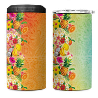 Hawaiian Tropical Fruits and Plants 4 in 1 Can Cooler Tumbler Kakau Pattern Summer Vibe