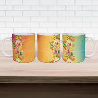 Hawaiian Tropical Fruits and Plants Ceramic Mug Kakau Pattern Summer Vibe