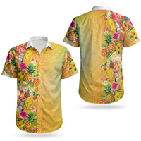Hawaiian Tropical Fruits and Plants Couples Matching Off Shoulder Short Dress and Hawaiian Shirt Kakau Pattern Summer Vibe