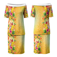 Hawaiian Tropical Fruits and Plants Couples Matching Puletasi and Hawaiian Shirt Kakau Pattern Summer Vibe