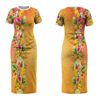 Hawaiian Tropical Fruits and Plants Couples Matching Short Sleeve Bodycon Dress and Long Sleeve Button Shirt Kakau Pattern Summer Vibe