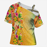 Hawaiian Tropical Fruits and Plants Cross Shoulder Shirt Kakau Pattern Summer Vibe