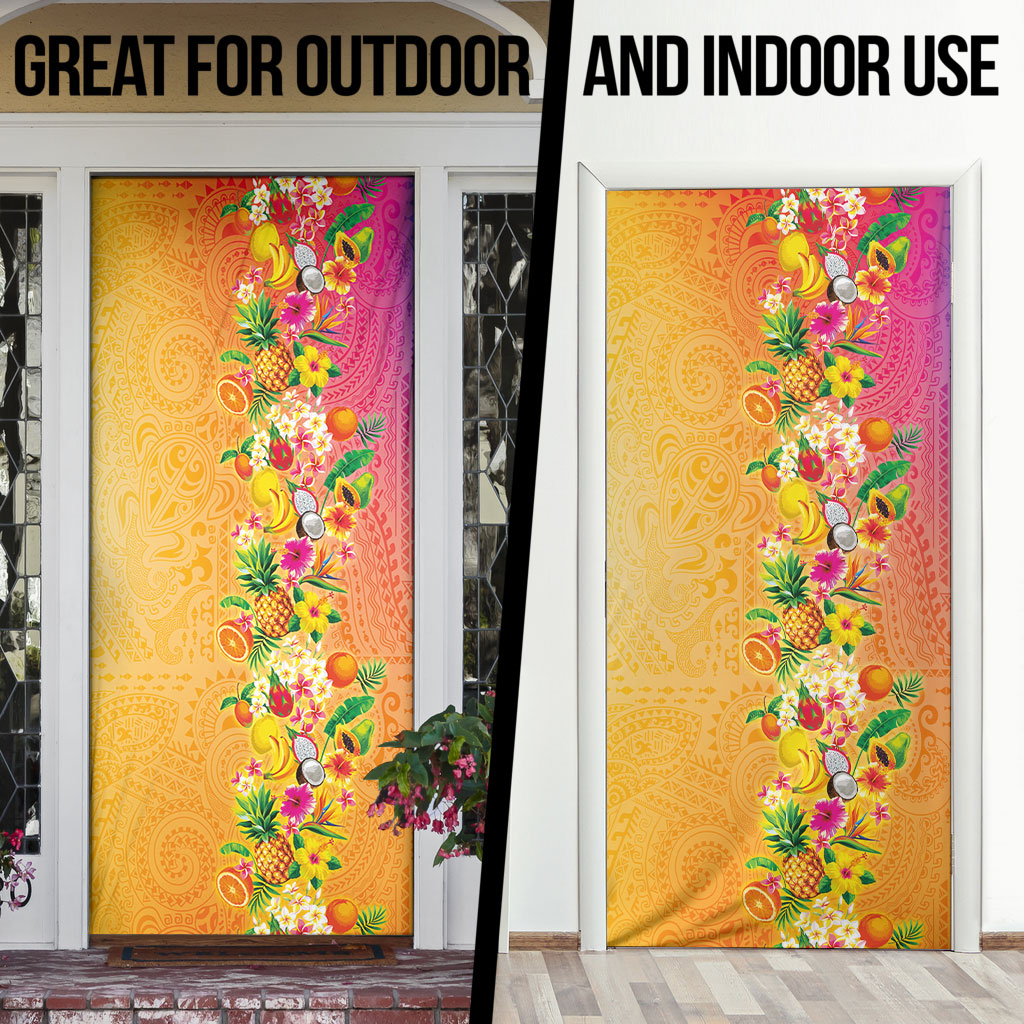 Hawaiian Tropical Fruits and Plants Door Cover Kakau Pattern Summer Vibe