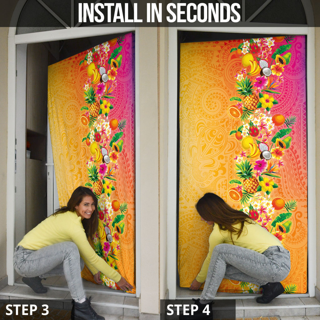 Hawaiian Tropical Fruits and Plants Door Cover Kakau Pattern Summer Vibe