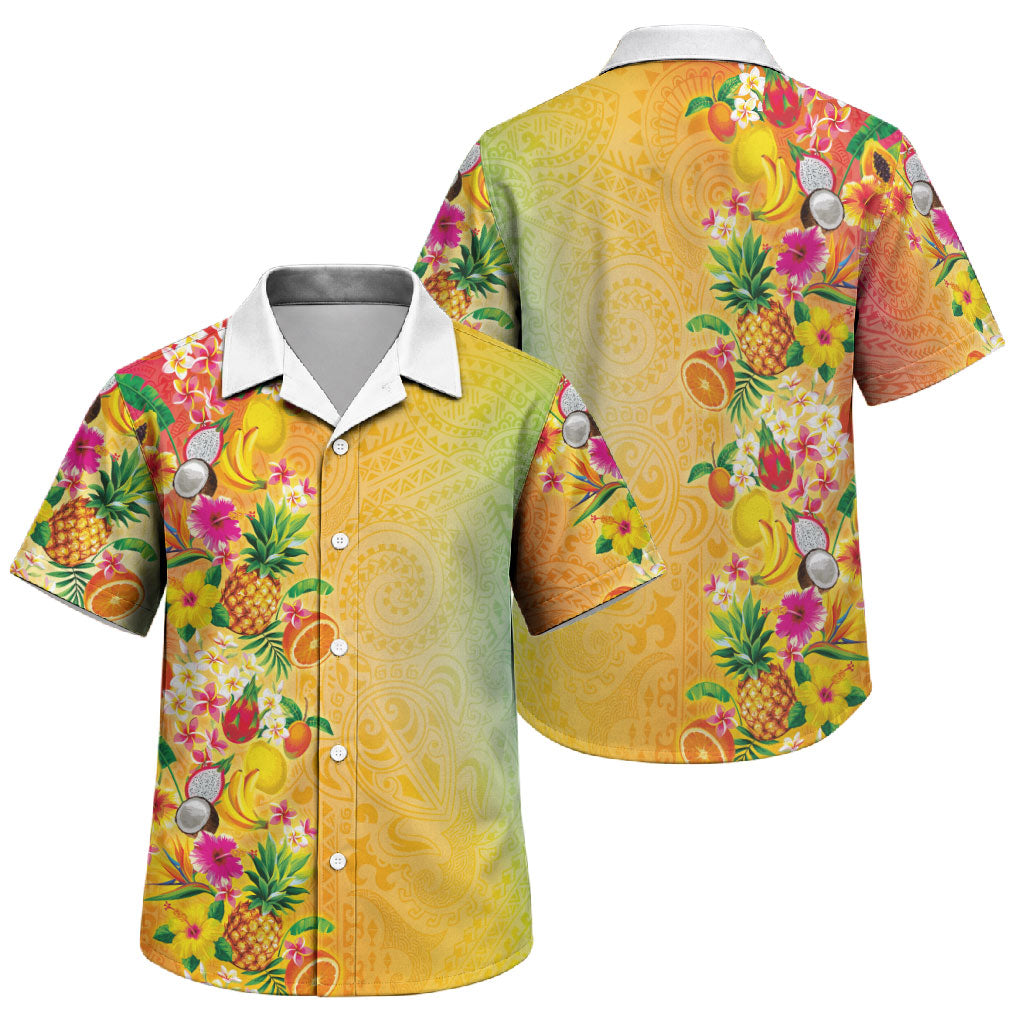Hawaiian Tropical Fruits and Plants Family Matching Long Sleeve Bodycon Dress and Hawaiian Shirt Kakau Pattern Summer Vibe