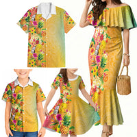 Hawaiian Tropical Fruits and Plants Family Matching Mermaid Dress and Hawaiian Shirt Kakau Pattern Summer Vibe