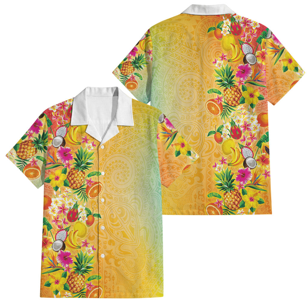 Hawaiian Tropical Fruits and Plants Family Matching Off Shoulder Maxi Dress and Hawaiian Shirt Kakau Pattern Summer Vibe