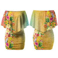 Hawaiian Tropical Fruits and Plants Family Matching Off Shoulder Short Dress and Hawaiian Shirt Kakau Pattern Summer Vibe