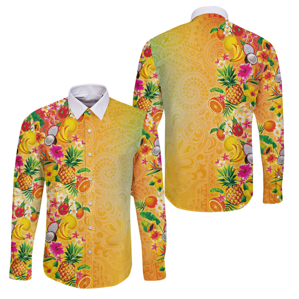 Hawaiian Tropical Fruits and Plants Family Matching Puletasi and Hawaiian Shirt Kakau Pattern Summer Vibe