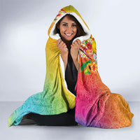 Hawaiian Tropical Fruits and Plants Hooded Blanket Kakau Pattern Summer Vibe