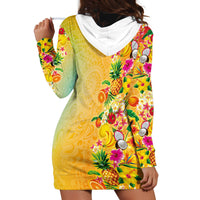 Hawaiian Tropical Fruits and Plants Hoodie Dress Kakau Pattern Summer Vibe
