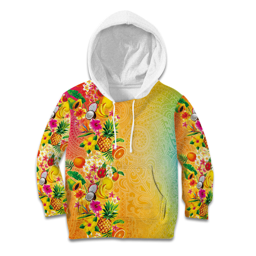 Hawaiian Tropical Fruits and Plants Kid Hoodie Kakau Pattern Summer Vibe