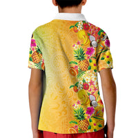 Hawaiian Tropical Fruits and Plants Kid Polo Shirt Kakau Pattern Summer Vibe