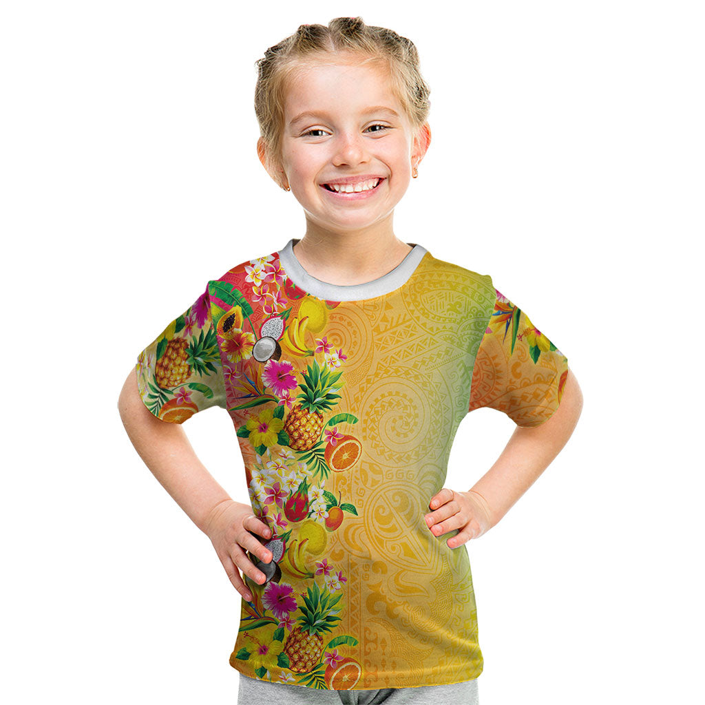 Hawaiian Tropical Fruits and Plants Kid T Shirt Kakau Pattern Summer Vibe