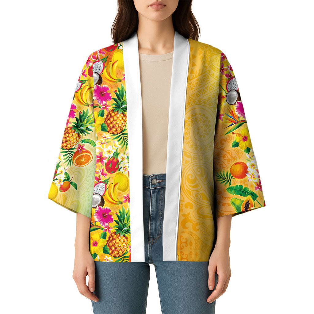 Hawaiian Tropical Fruits and Plants Kimono Kakau Pattern Summer Vibe
