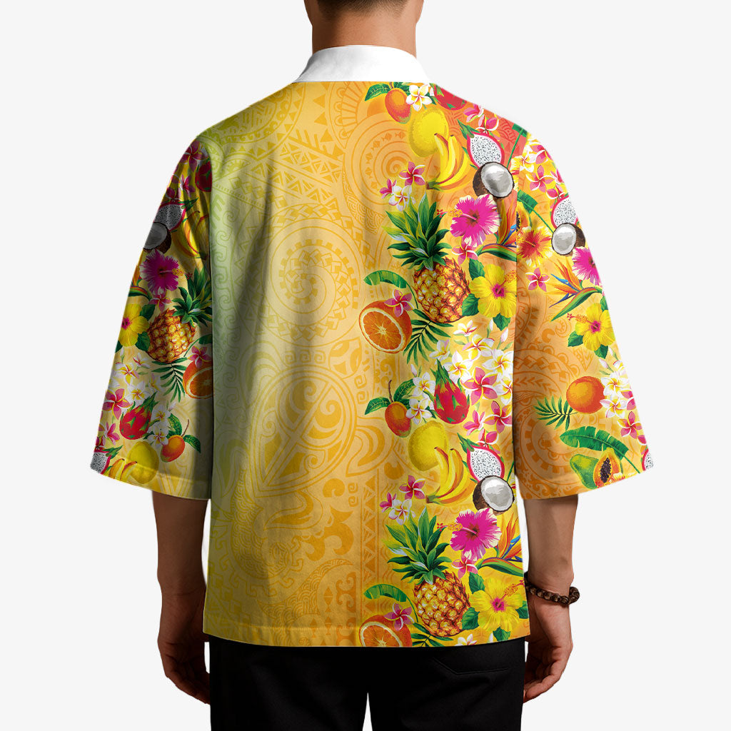 Hawaiian Tropical Fruits and Plants Kimono Kakau Pattern Summer Vibe