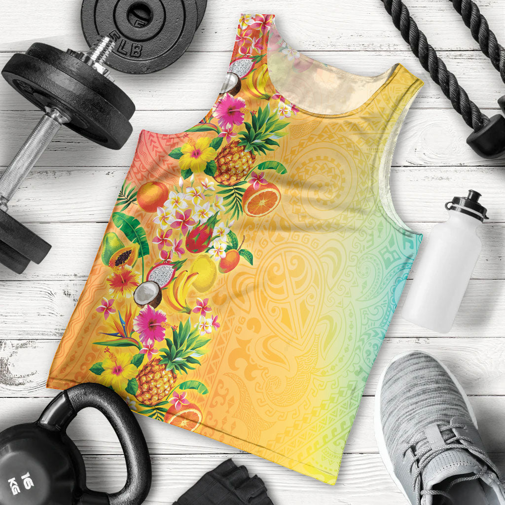 Hawaiian Tropical Fruits and Plants Men Tank Top Kakau Pattern Summer Vibe