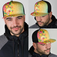 Hawaiian Tropical Fruits and Plants Mesh Trucker Cap Kakau Pattern Summer Vibe