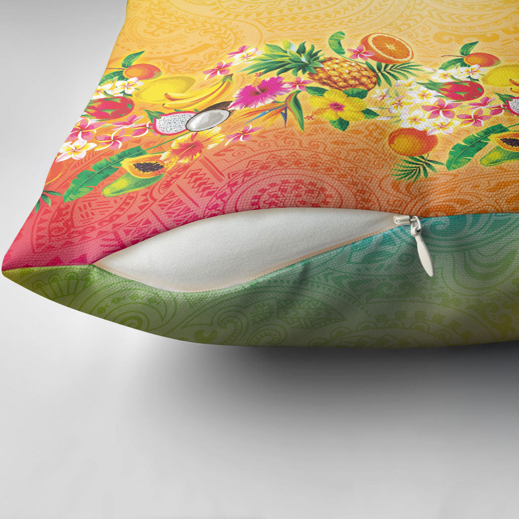 Hawaiian Tropical Fruits and Plants Pillow Cover Kakau Pattern Summer Vibe