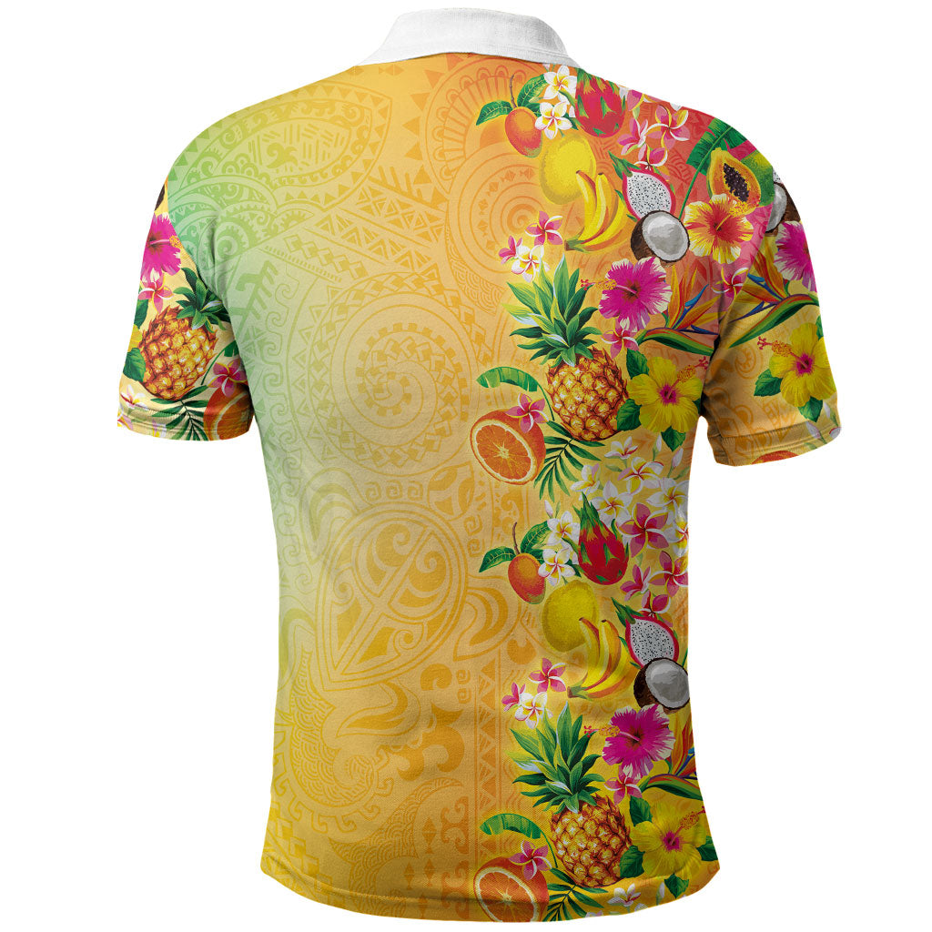Hawaiian Tropical Fruits and Plants Polo Shirt Kakau Pattern Summer Vibe