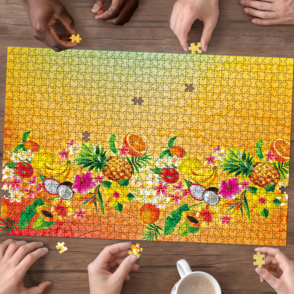 Hawaiian Tropical Fruits and Plants Puzzle Kakau Pattern Summer Vibe