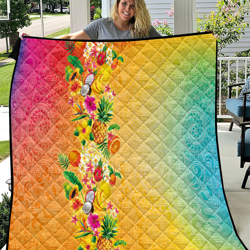 Hawaiian Tropical Fruits and Plants Quilt Kakau Pattern Summer Vibe LT03 Multicolor - Polynesian Pride