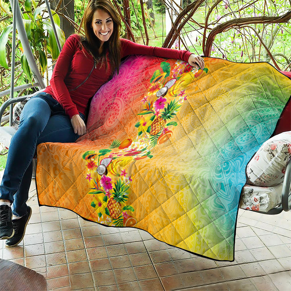 Hawaiian Tropical Fruits and Plants Quilt Kakau Pattern Summer Vibe