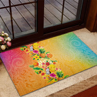 Hawaiian Tropical Fruits and Plants Rubber Doormat Kakau Pattern Summer Vibe