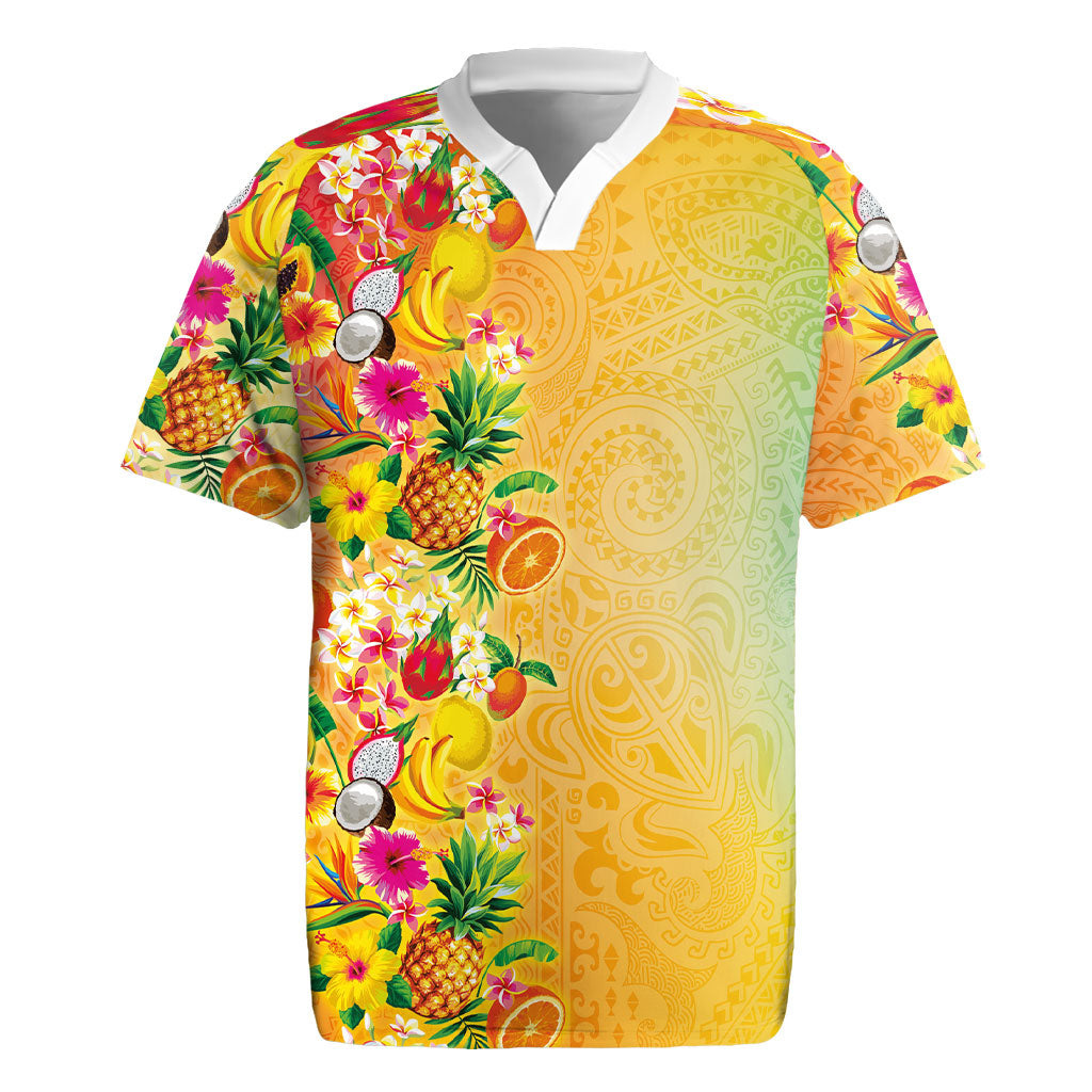 Hawaiian Tropical Fruits and Plants Rugby Jersey Kakau Pattern Summer Vibe