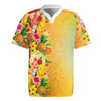 Hawaiian Tropical Fruits and Plants Rugby Jersey Kakau Pattern Summer Vibe