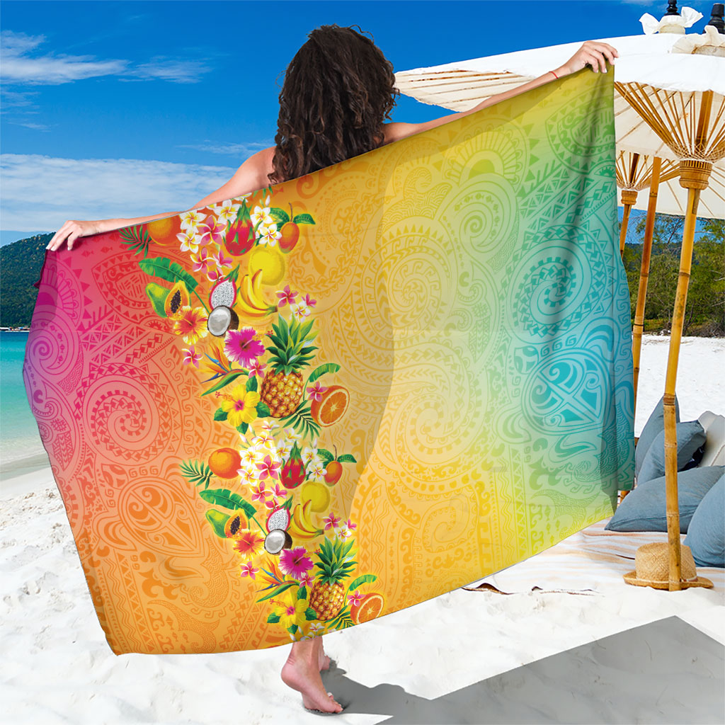 Hawaiian Tropical Fruits and Plants Sarong Kakau Pattern Summer Vibe LT03 One Size 44 x 66 inches Multicolor - Polynesian Pride