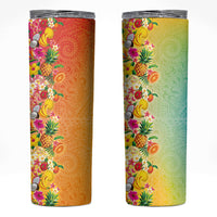 Hawaiian Tropical Fruits and Plants Skinny Tumbler Kakau Pattern Summer Vibe