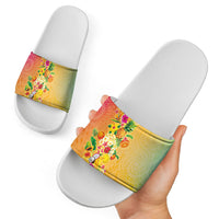 Hawaiian Tropical Fruits and Plants Slide Sandals Kakau Pattern Summer Vibe