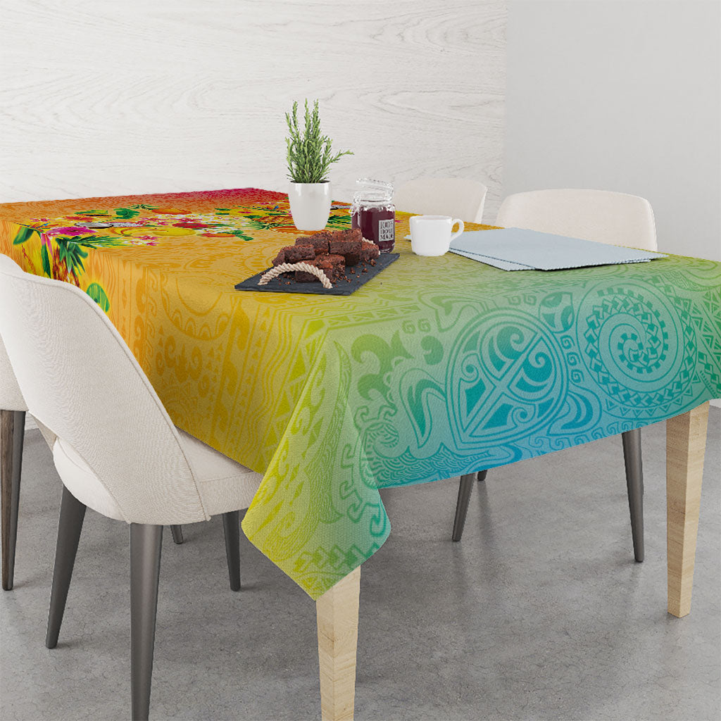Hawaiian Tropical Fruits and Plants Tablecloth Kakau Pattern Summer Vibe
