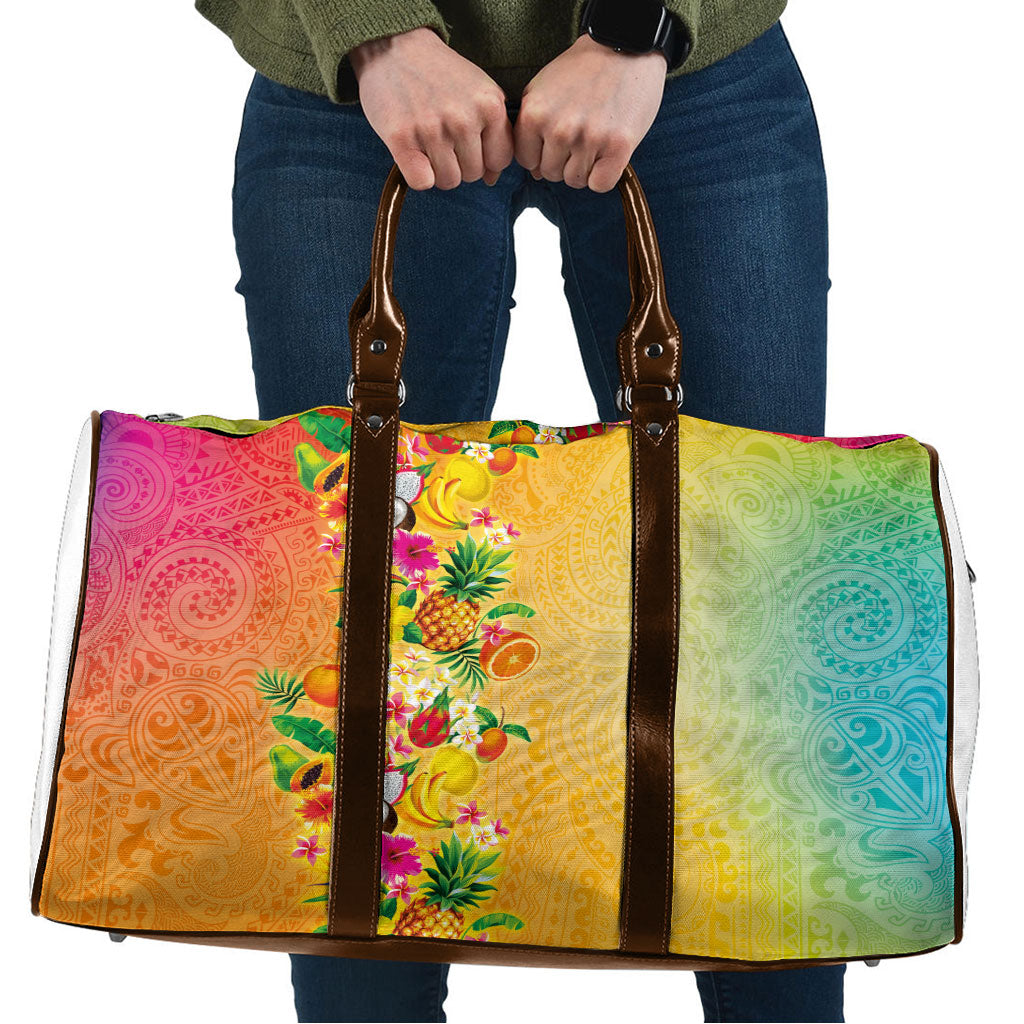 Hawaiian Tropical Fruits and Plants Travel Bag Kakau Pattern Summer Vibe