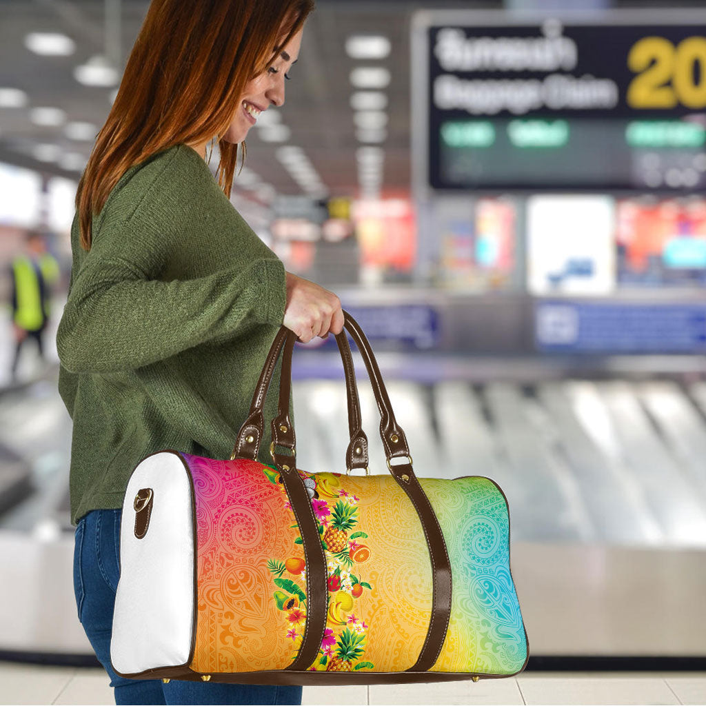 Hawaiian Tropical Fruits and Plants Travel Bag Kakau Pattern Summer Vibe