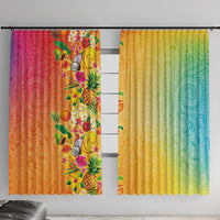 Hawaiian Tropical Fruits and Plants Window Curtain Kakau Pattern Summer Vibe