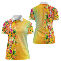 Hawaiian Tropical Fruits and Plants Women Polo Shirt Kakau Pattern Summer Vibe