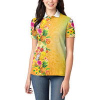 Hawaiian Tropical Fruits and Plants Women Polo Shirt Kakau Pattern Summer Vibe