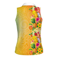 Hawaiian Tropical Fruits and Plants Women Sleeveless Polo Shirt Kakau Pattern Summer Vibe