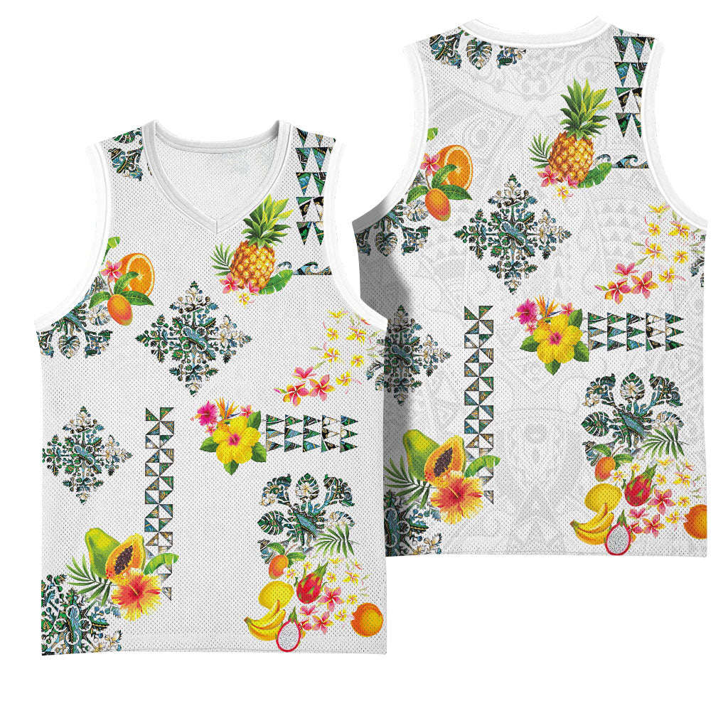 Hawaiian Quilts Basketball Jersey Tropical Fruits and Plants