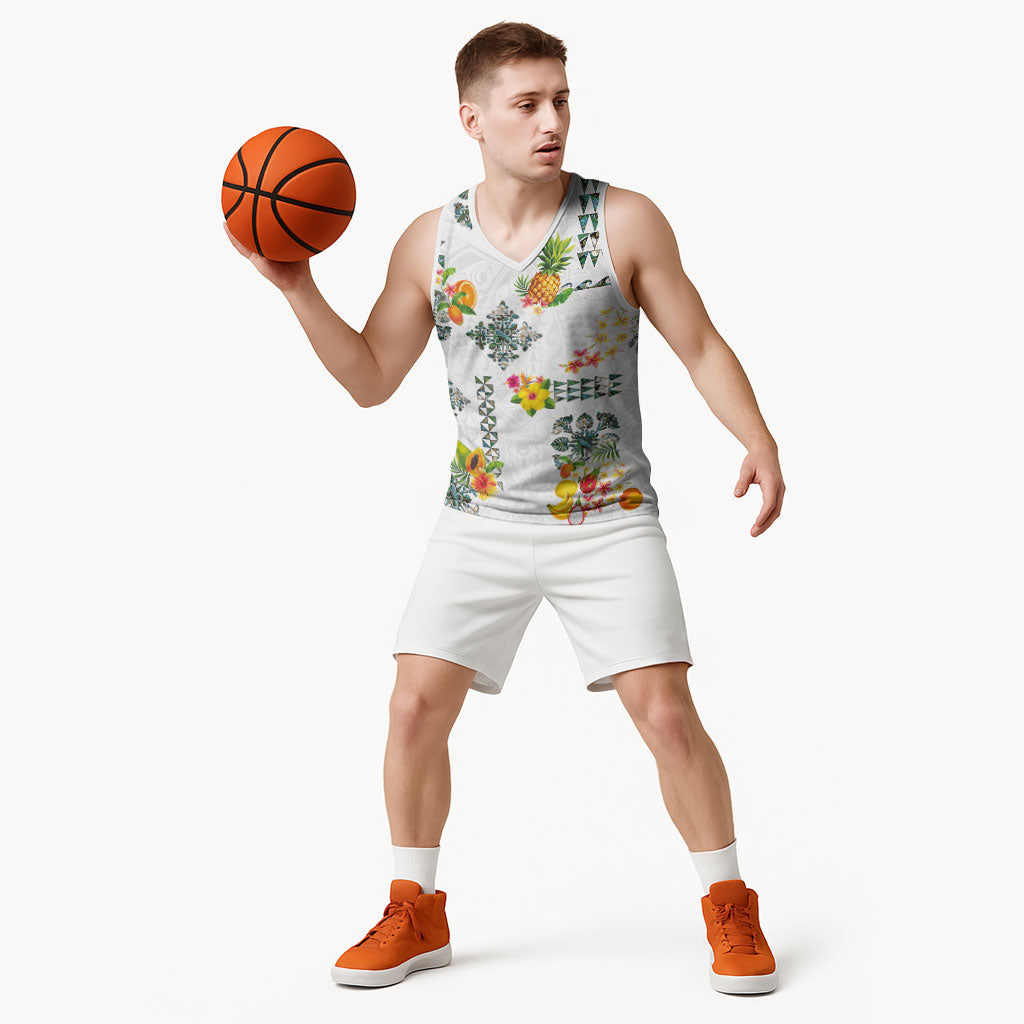 Hawaiian Quilts Basketball Jersey Tropical Fruits and Plants