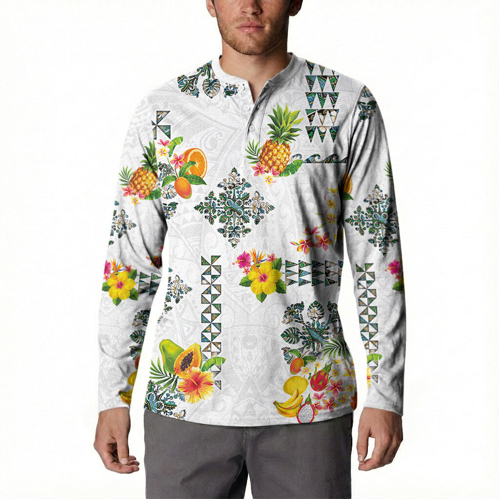 Hawaiian Quilts Button Sweatshirt Tropical Fruits and Plants